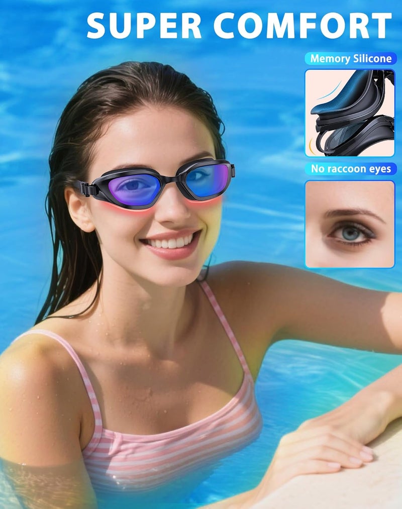 Vegemono Swim Goggles, Unisex Adult Swimming Goggles Anti Fog Anti UV No Leakage Wide View for Men Women Youth - Image 4